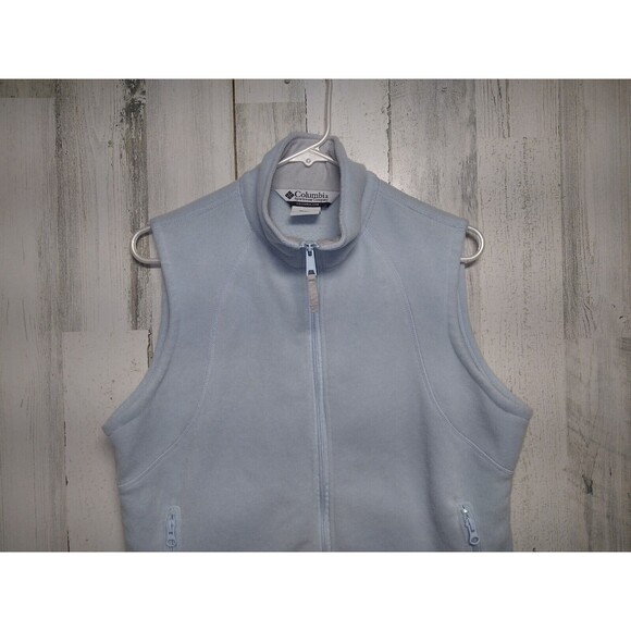 Columbia Fleece Vest Jacket Womens Medium Light Blue Full Zip High Neck pockets - Picture 3 of 7